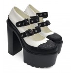 Black White Punk Rock Mary Jane Chunky Sole Block High Heels Platforms Pumps Shoes
